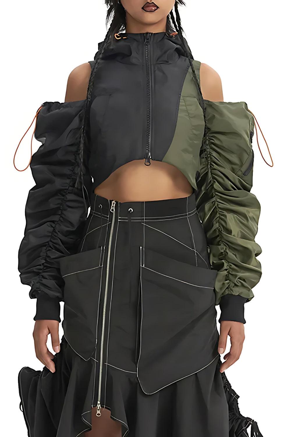 Style Core Aesthetics, New Style Trends - Cyberpunk Ruched Sleeve Puffer Jacket Style Core Aesthetics, New Style Trends - Cyberpunk Ruched Sleeve Puffer Jacket