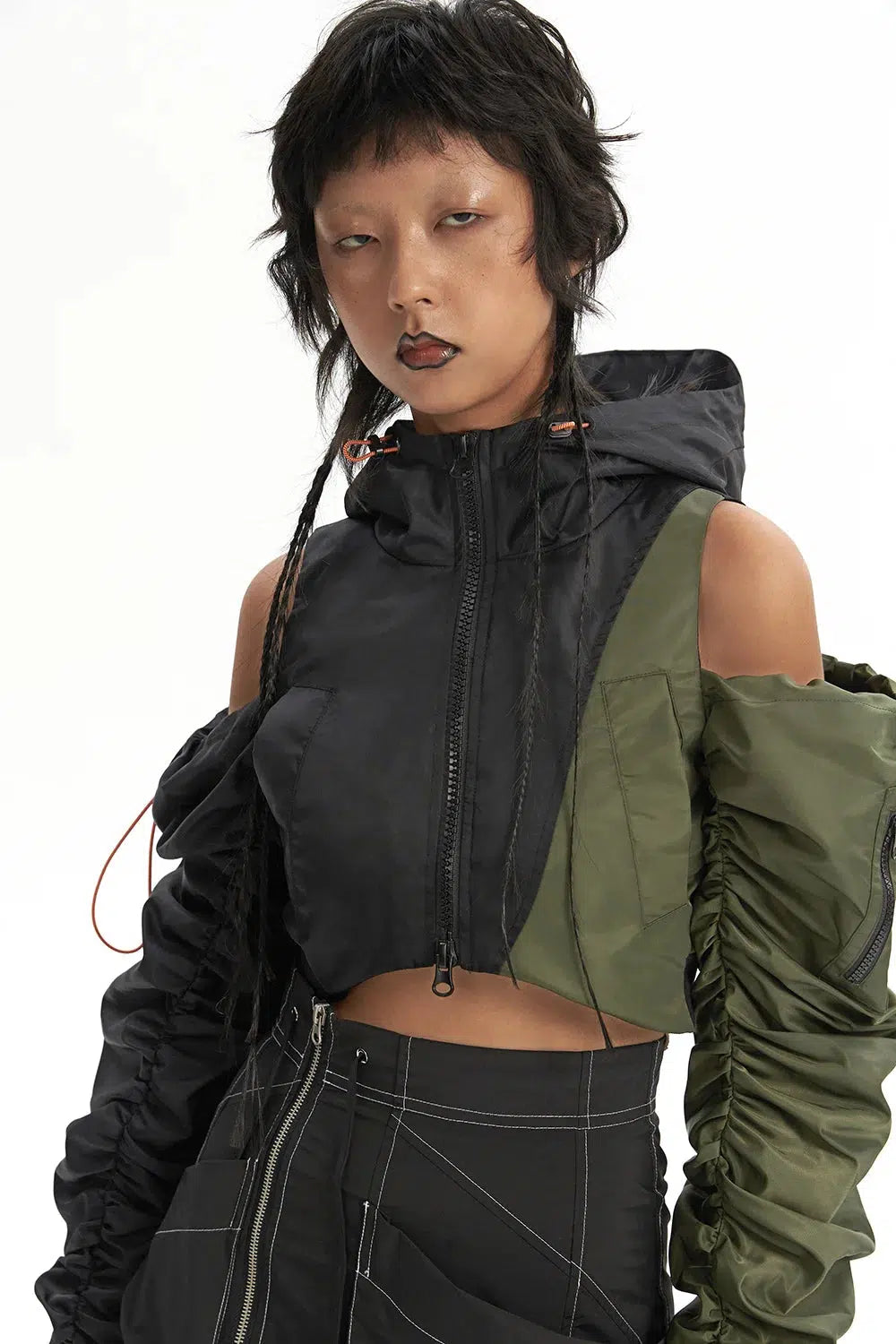 Style Core Aesthetics, New Style Trends - Cyberpunk Ruched Sleeve Puffer Jacket