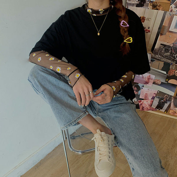 Style Core Aesthetics, New Style Trends - Daisy Mesh Top + Tee Co-Ord Style Core Aesthetics, New Style Trends - Daisy Mesh Top + Tee Co-Ord