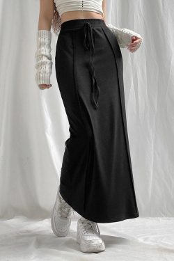 Style Core Aesthetics, New Style Trends - Dark Academia Drawstring Maxi Skirt
