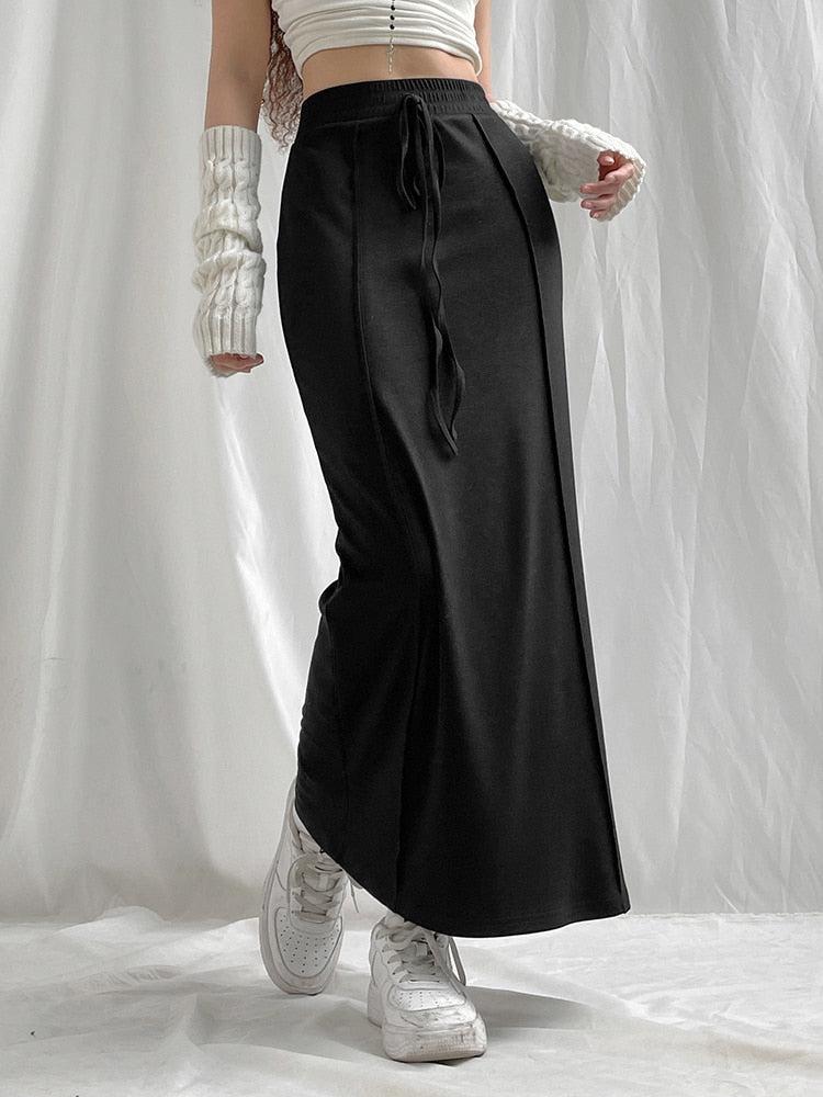 Style Core Aesthetics, New Style Trends - Dark Academia Drawstring Maxi Skirt Style Core Aesthetics, New Style Trends - Dark Academia Drawstring Maxi Skirt