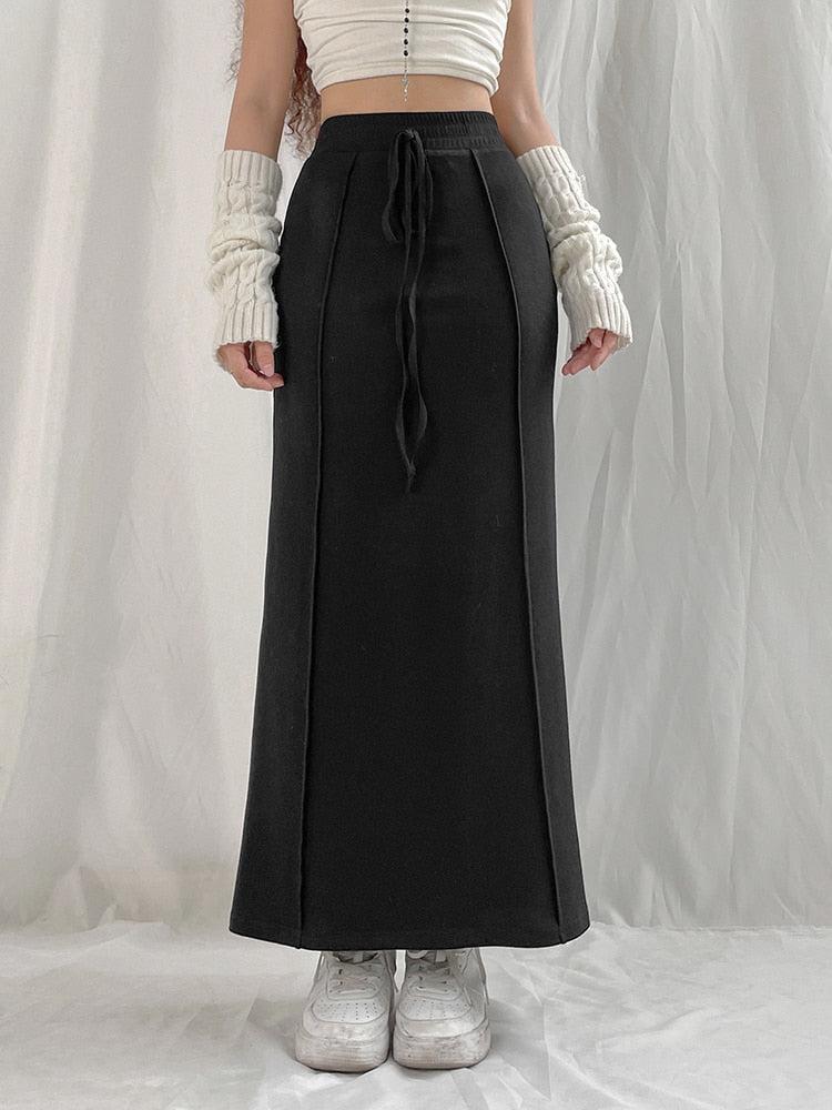 Style Core Aesthetics, New Style Trends - Dark Academia Drawstring Maxi Skirt Style Core Aesthetics, New Style Trends - Dark Academia Drawstring Maxi Skirt