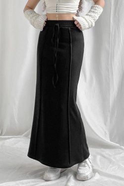 Style Core Aesthetics, New Style Trends - Dark Academia Drawstring Maxi Skirt