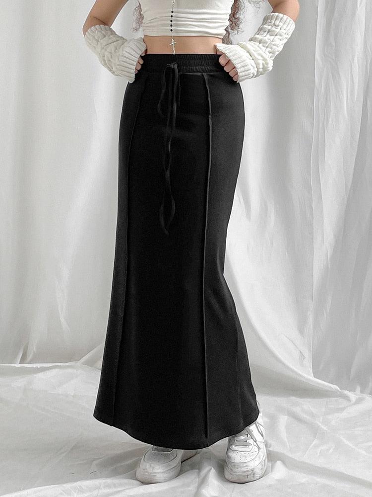 Style Core Aesthetics, New Style Trends - Dark Academia Drawstring Maxi Skirt Style Core Aesthetics, New Style Trends - Dark Academia Drawstring Maxi Skirt
