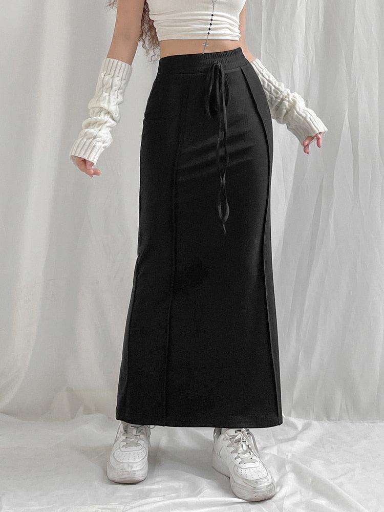 Style Core Aesthetics, New Style Trends - Dark Academia Drawstring Maxi Skirt Style Core Aesthetics, New Style Trends - Dark Academia Drawstring Maxi Skirt