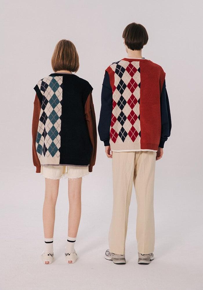 Style Core Aesthetics, New Style Trends - Dark Academia Half Argyle Sweater Vest Style Core Aesthetics, New Style Trends - Dark Academia Half Argyle Sweater Vest