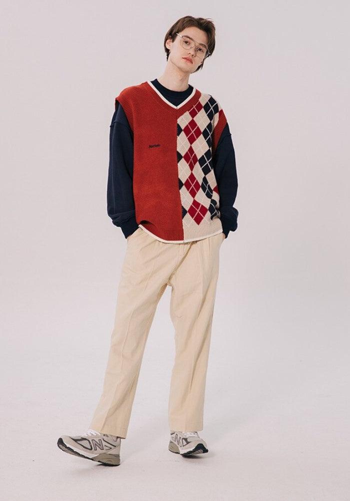 Style Core Aesthetics, New Style Trends - Dark Academia Half Argyle Sweater Vest Style Core Aesthetics, New Style Trends - Dark Academia Half Argyle Sweater Vest