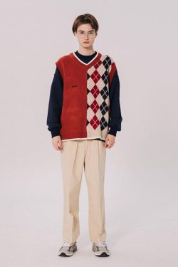 Style Core Aesthetics, New Style Trends - Dark Academia Half Argyle Sweater Vest