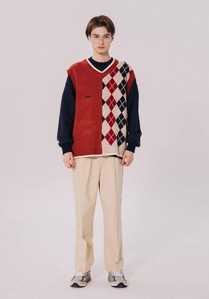 Style Core Aesthetics, New Style Trends - Dark Academia Half Argyle Sweater Vest Style Core Aesthetics, New Style Trends - Dark Academia Half Argyle Sweater Vest