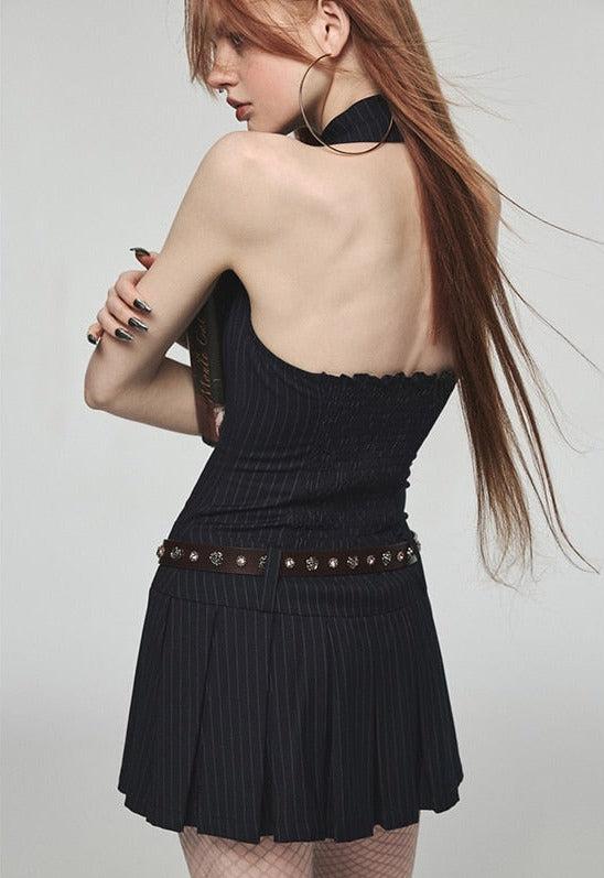 Style Core Aesthetics, New Style Trends - Dark Academia Halter Mini Dress Style Core Aesthetics, New Style Trends - Dark Academia Halter Mini Dress