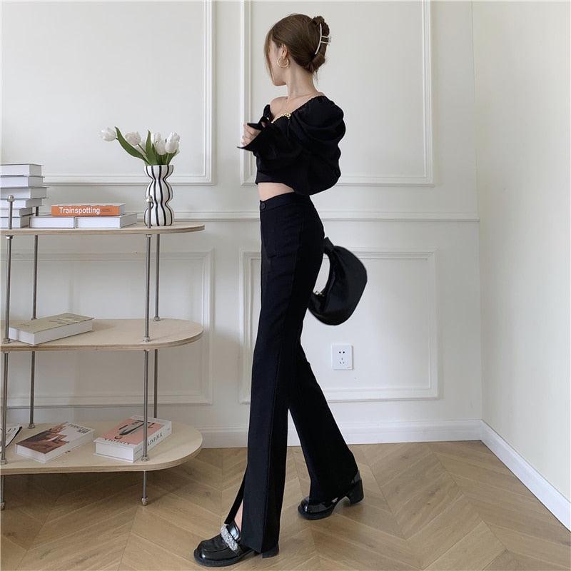 Style Core Aesthetics, New Style Trends - Dark Academia Hem Split Pants Style Core Aesthetics, New Style Trends - Dark Academia Hem Split Pants