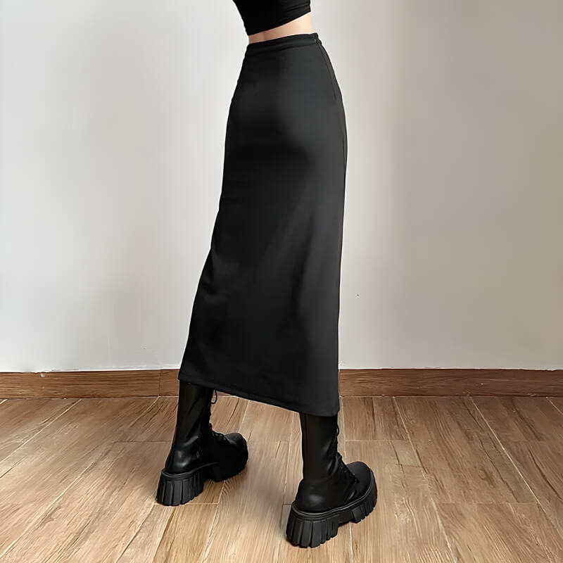 Style Core Aesthetics, New Style Trends - Dark Academia High Split Midi Skirt Style Core Aesthetics, New Style Trends - Dark Academia High Split Midi Skirt