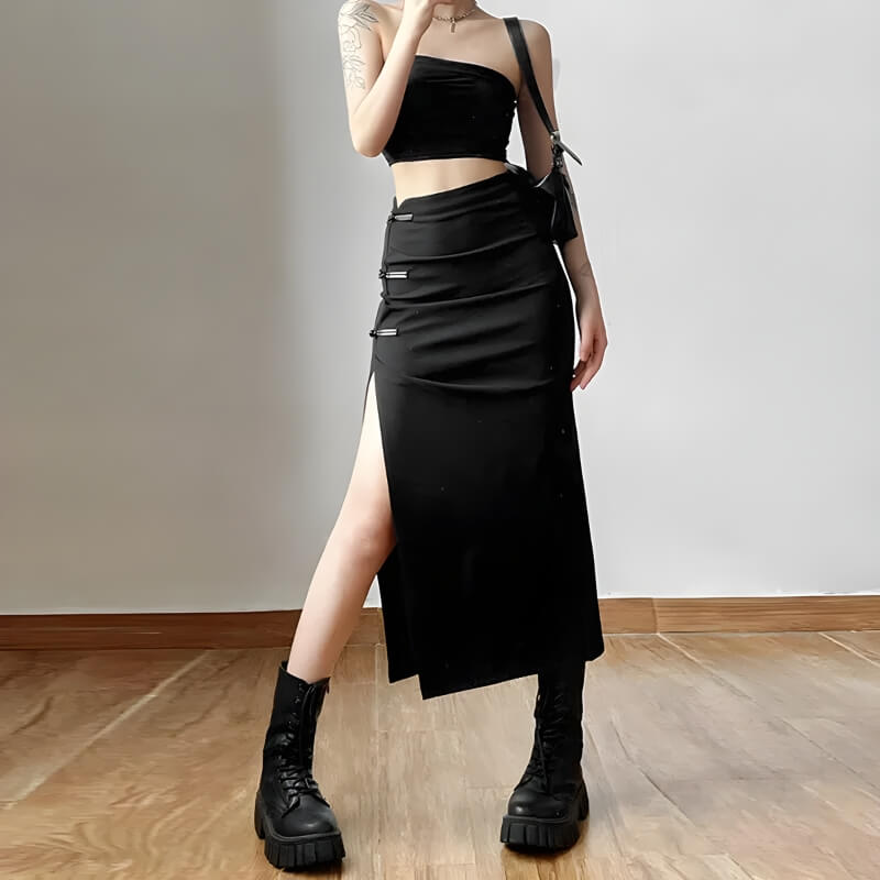 Style Core Aesthetics, New Style Trends - Dark Academia High Split Midi Skirt Style Core Aesthetics, New Style Trends - Dark Academia High Split Midi Skirt