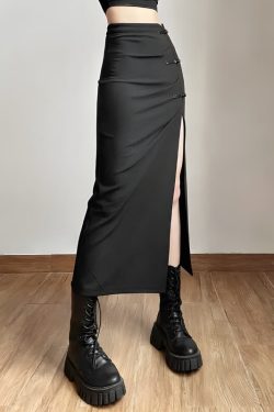Style Core Aesthetics, New Style Trends - Dark Academia High Split Midi Skirt