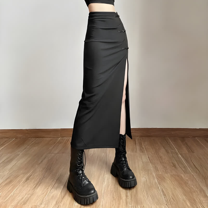 Style Core Aesthetics, New Style Trends - Dark Academia High Split Midi Skirt Style Core Aesthetics, New Style Trends - Dark Academia High Split Midi Skirt