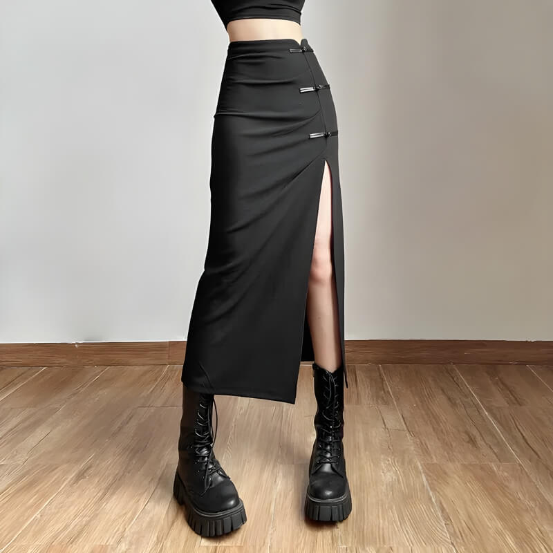 Style Core Aesthetics, New Style Trends - Dark Academia High Split Midi Skirt Style Core Aesthetics, New Style Trends - Dark Academia High Split Midi Skirt