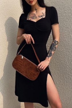 Style Core Aesthetics, New Style Trends - Dark Academia Leg Split Midi Dress
