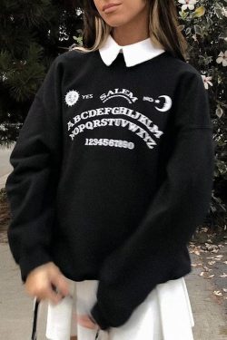 Style Core Aesthetics, New Style Trends - Dark Academia Letter Print Sweatshirt