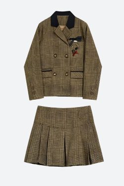 Style Core Aesthetics, New Style Trends - Dark Academia Plaid Two Piece Set