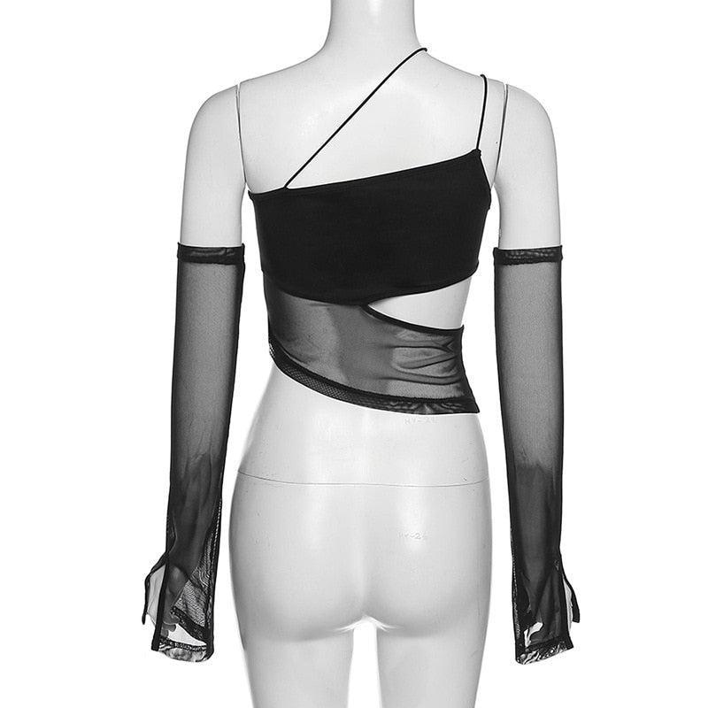 Style Core Aesthetics, New Style Trends - Detachable Sleeved Mesh Halter Top Style Core Aesthetics, New Style Trends - Detachable Sleeved Mesh Halter Top