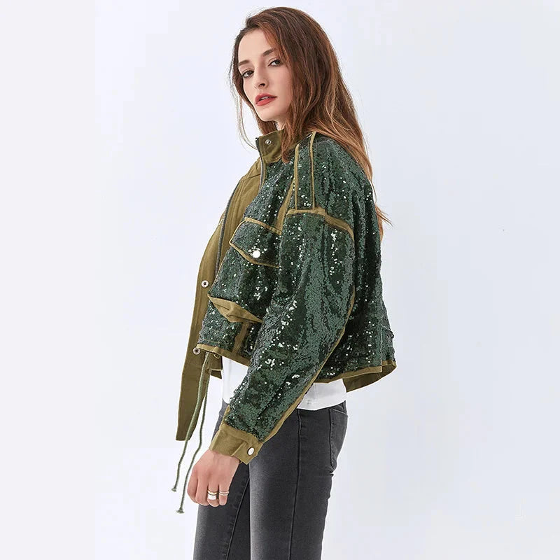 Style Core Aesthetics, New Style Trends - Disco Cowgirl Sequined Zip-Up Jacket Style Core Aesthetics, New Style Trends - Disco Cowgirl Sequined Zip-Up Jacket