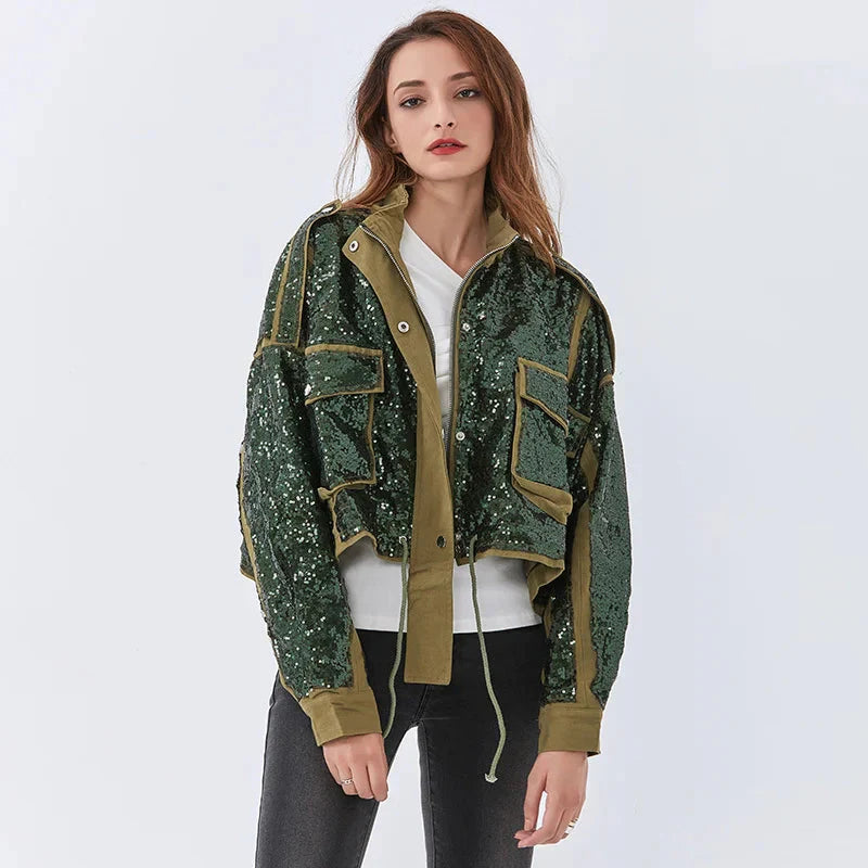 Style Core Aesthetics, New Style Trends - Disco Cowgirl Sequined Zip-Up Jacket Style Core Aesthetics, New Style Trends - Disco Cowgirl Sequined Zip-Up Jacket