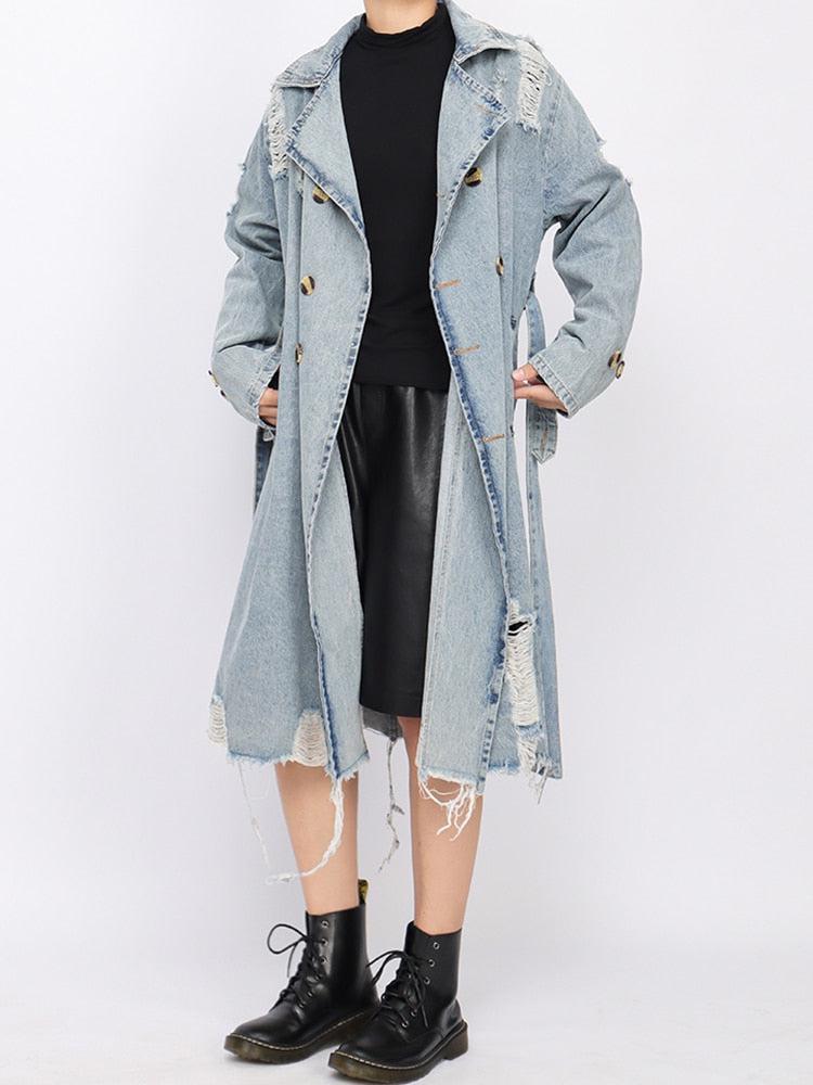 Style Core Aesthetics, New Style Trends - Distressed Denim Trench Coat Style Core Aesthetics, New Style Trends - Distressed Denim Trench Coat