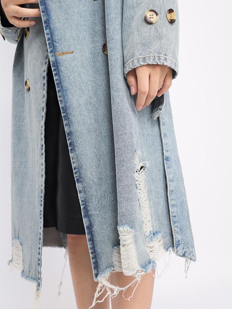Style Core Aesthetics, New Style Trends - Distressed Denim Trench Coat Style Core Aesthetics, New Style Trends - Distressed Denim Trench Coat
