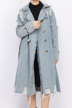 Style Core Aesthetics, New Style Trends - Distressed Denim Trench Coat