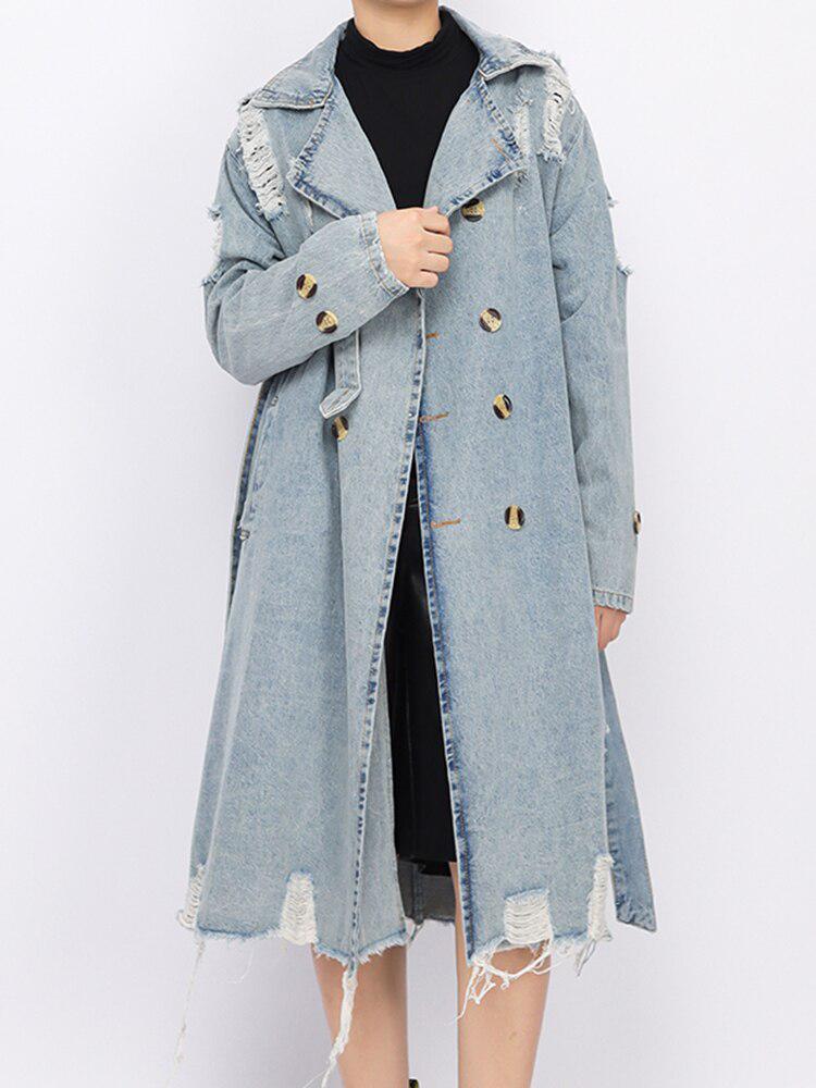 Style Core Aesthetics, New Style Trends - Distressed Denim Trench Coat Style Core Aesthetics, New Style Trends - Distressed Denim Trench Coat