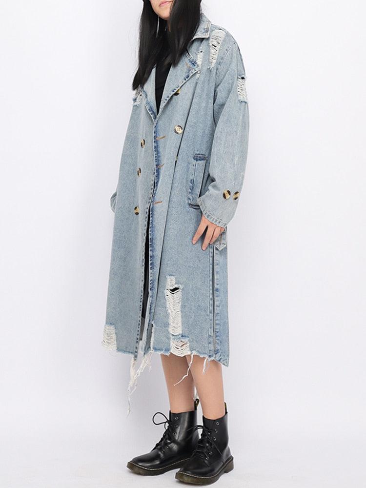 Style Core Aesthetics, New Style Trends - Distressed Denim Trench Coat Style Core Aesthetics, New Style Trends - Distressed Denim Trench Coat