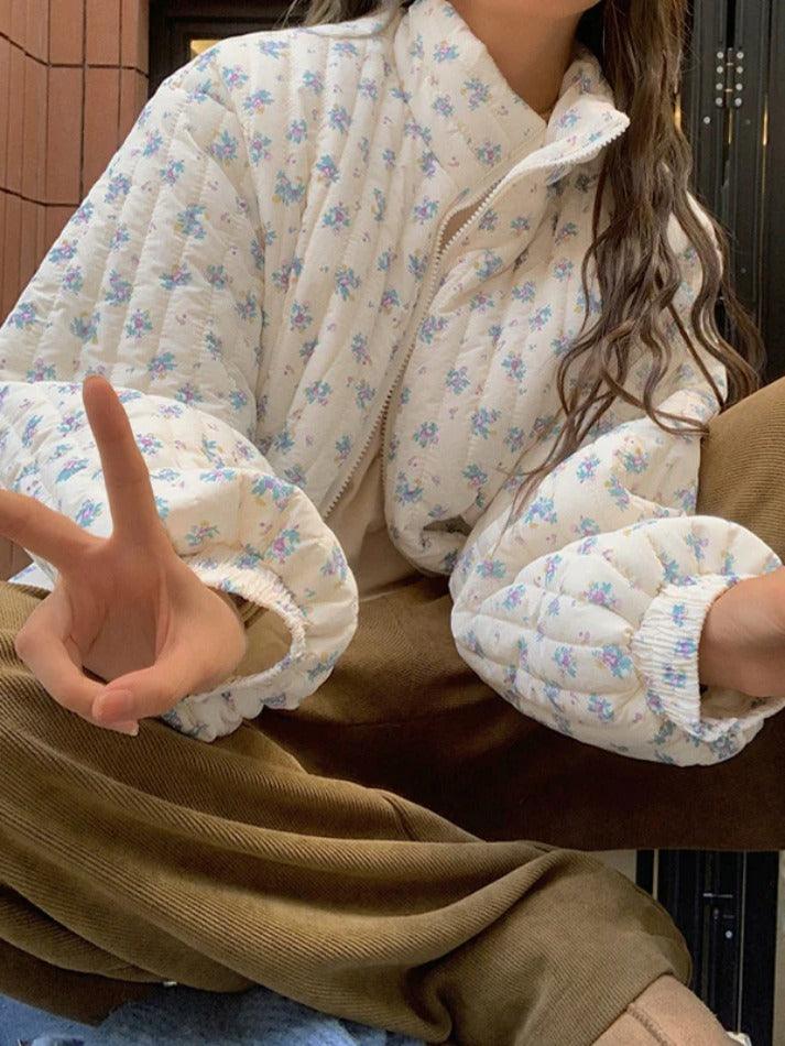 Style Core Aesthetics, New Style Trends - Ditsy Floral Print Zip Up Jacket Style Core Aesthetics, New Style Trends - Ditsy Floral Print Zip Up Jacket