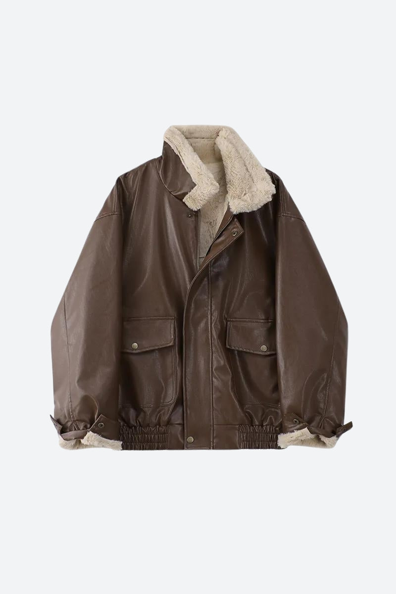 Style Core Aesthetics, New Style Trends - Double-Faced Faux Leather & Fur Jacket Style Core Aesthetics, New Style Trends - Double-Faced Faux Leather & Fur Jacket