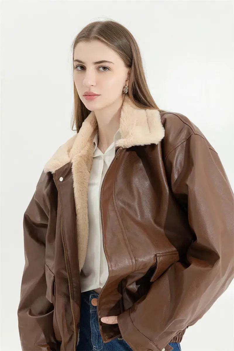 Style Core Aesthetics, New Style Trends - Double-Faced Faux Leather & Fur Jacket