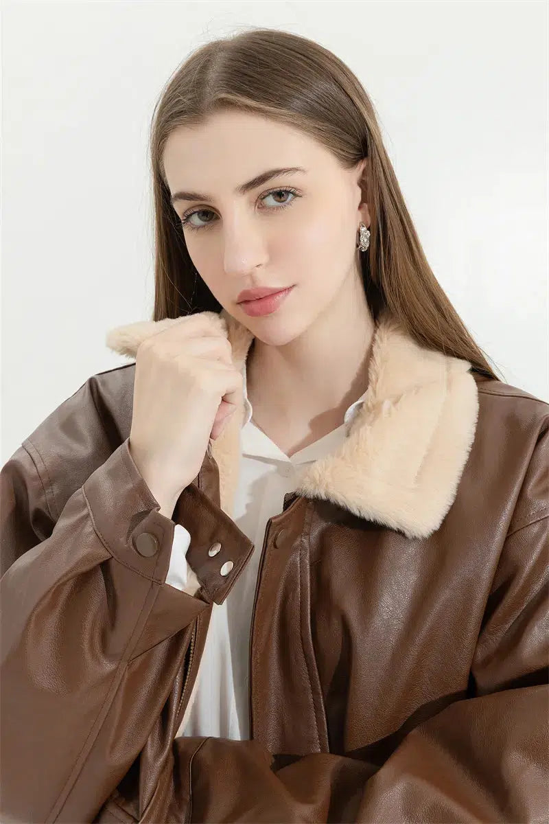 Style Core Aesthetics, New Style Trends - Double-Faced Faux Leather & Fur Jacket Style Core Aesthetics, New Style Trends - Double-Faced Faux Leather & Fur Jacket