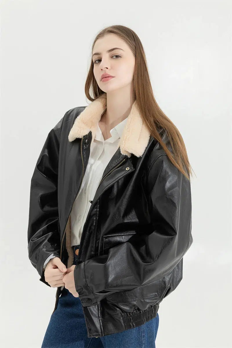Style Core Aesthetics, New Style Trends - Double-Faced Faux Leather & Fur Jacket Style Core Aesthetics, New Style Trends - Double-Faced Faux Leather & Fur Jacket
