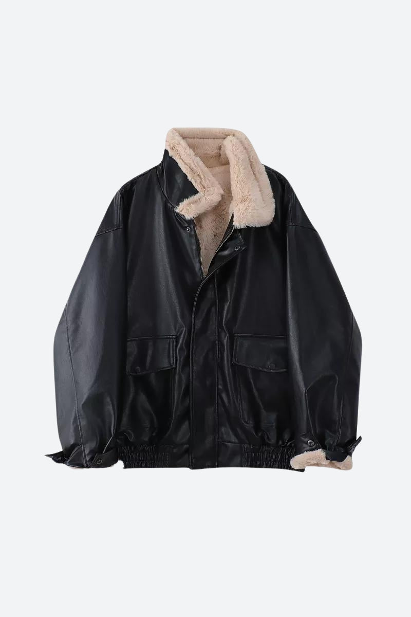 Style Core Aesthetics, New Style Trends - Double-Faced Faux Leather & Fur Jacket Style Core Aesthetics, New Style Trends - Double-Faced Faux Leather & Fur Jacket