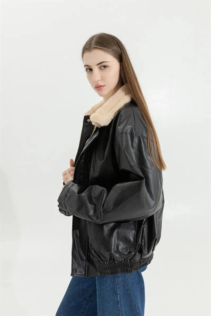 Style Core Aesthetics, New Style Trends - Double-Faced Faux Leather & Fur Jacket Style Core Aesthetics, New Style Trends - Double-Faced Faux Leather & Fur Jacket