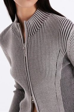 Style Core Aesthetics, New Style Trends - Double Zip-Up Distressed Corduroy Cardigan