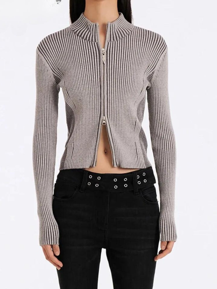 Style Core Aesthetics, New Style Trends - Double Zip-Up Distressed Corduroy Cardigan Style Core Aesthetics, New Style Trends - Double Zip-Up Distressed Corduroy Cardigan