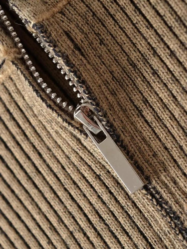 Style Core Aesthetics, New Style Trends - Double Zip-Up Distressed Corduroy Cardigan Style Core Aesthetics, New Style Trends - Double Zip-Up Distressed Corduroy Cardigan