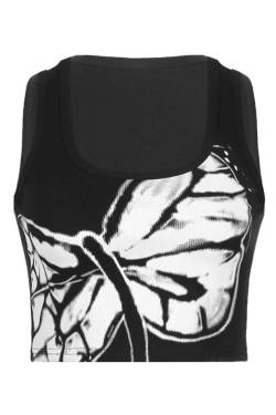 Style Core Aesthetics, New Style Trends - Dragonfly Print Ribbed Cropped Tank Top