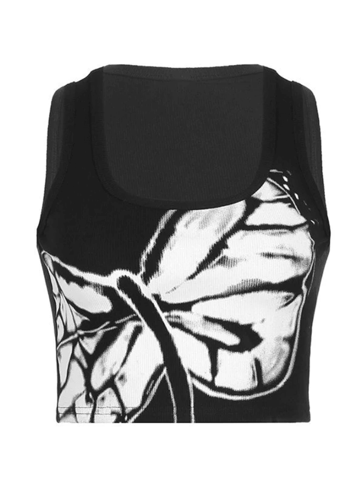 Style Core Aesthetics, New Style Trends - Dragonfly Print Ribbed Cropped Tank Top Style Core Aesthetics, New Style Trends - Dragonfly Print Ribbed Cropped Tank Top