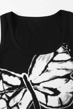 Style Core Aesthetics, New Style Trends - Dragonfly Print Ribbed Cropped Tank Top