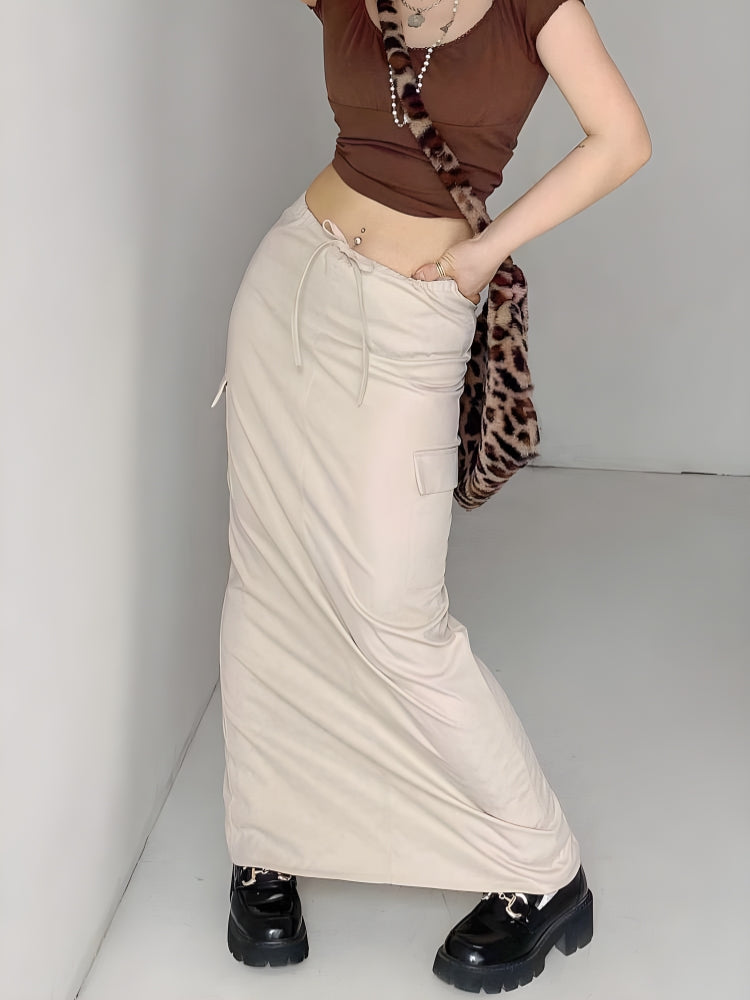Style Core Aesthetics, New Style Trends - Drawstring Waist Parachute Maxi Skirt Style Core Aesthetics, New Style Trends - Drawstring Waist Parachute Maxi Skirt