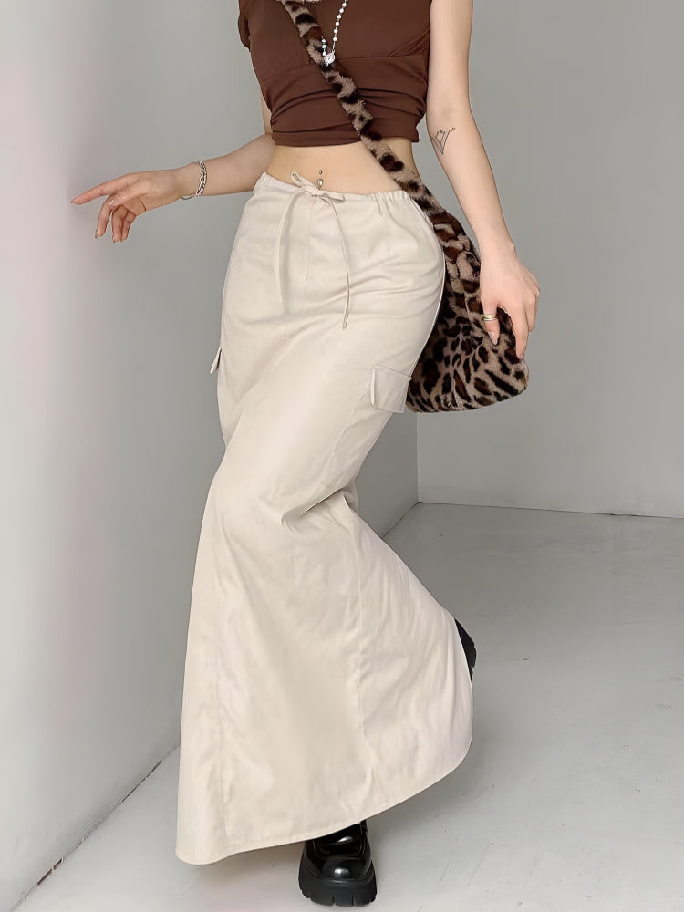 Style Core Aesthetics, New Style Trends - Drawstring Waist Parachute Maxi Skirt Style Core Aesthetics, New Style Trends - Drawstring Waist Parachute Maxi Skirt
