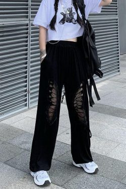 Style Core Aesthetics, New Style Trends - Elasticated Waist Butterfly Cut-Out Pants