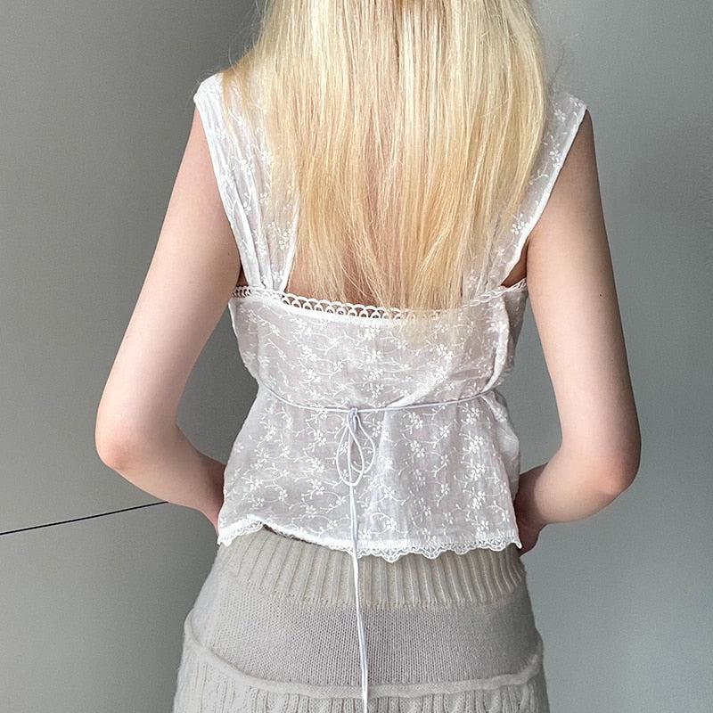 Style Core Aesthetics, New Style Trends - Embroidered Bow Lace Stitching Tank Top Style Core Aesthetics, New Style Trends - Embroidered Bow Lace Stitching Tank Top