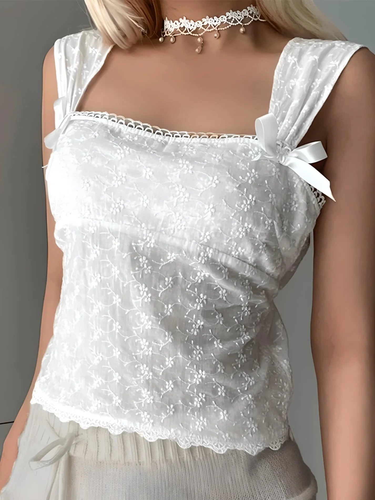 Style Core Aesthetics, New Style Trends - Embroidered Bow Lace Stitching Tank Top Style Core Aesthetics, New Style Trends - Embroidered Bow Lace Stitching Tank Top