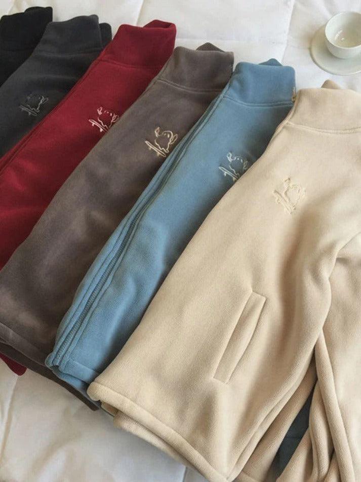 Style Core Aesthetics, New Style Trends - Embroidery Zip Up Fleece Jacket Style Core Aesthetics, New Style Trends - Embroidery Zip Up Fleece Jacket